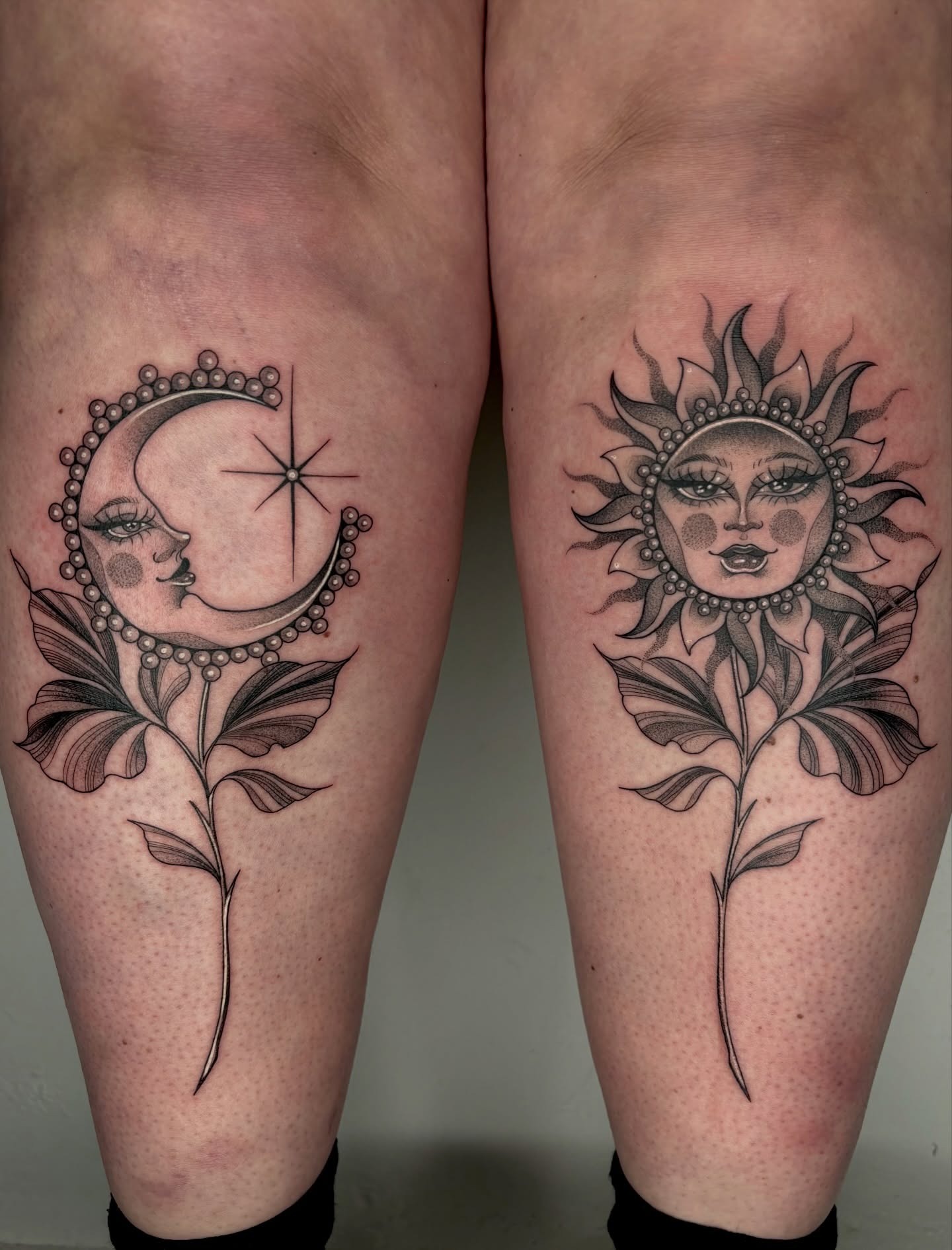 Sunflower Sun and Moon Tattoo Tattoo Design