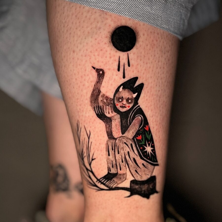 Artistic Celtic tattoo of woman and goose Tattoo Design