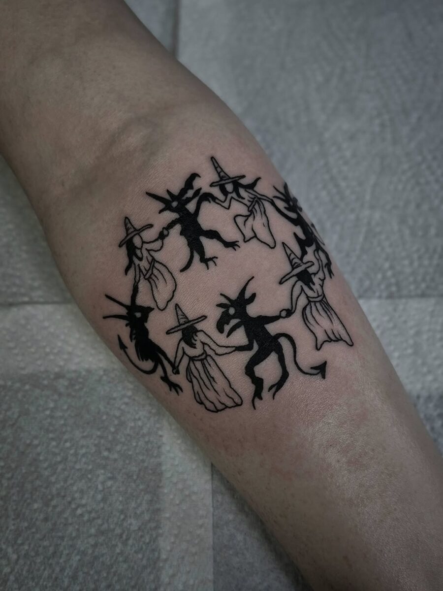 Captivating Celtic figures in rhythmic dance Tattoo Design
