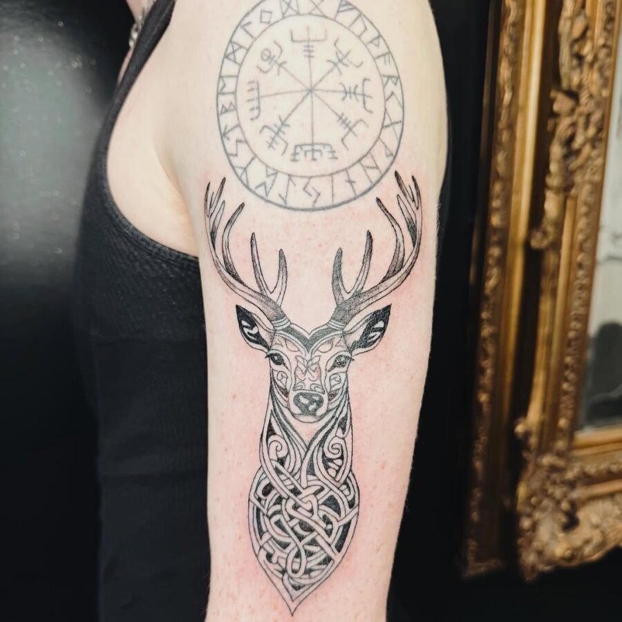 Intricate Celtic deer tattoo representing strength and wisdom Tattoo Design