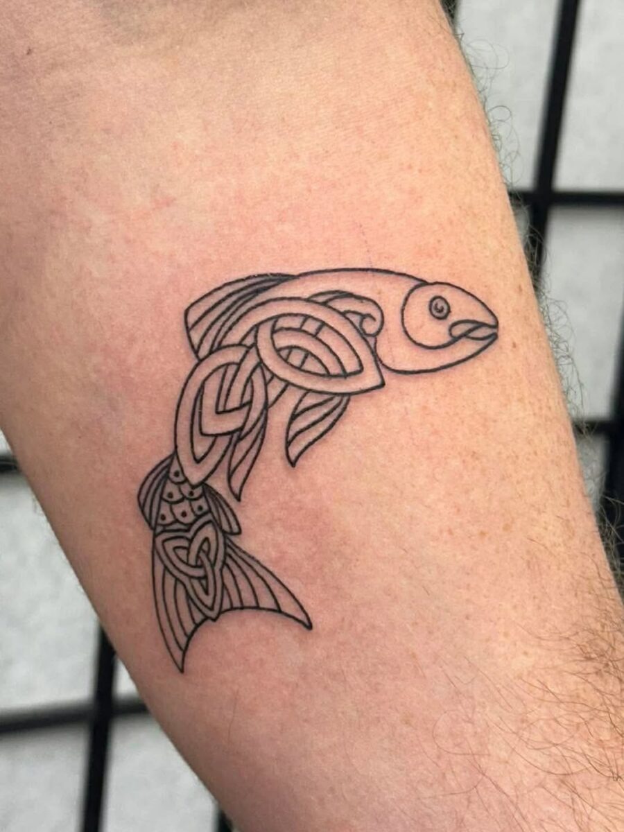 Intricate Celtic fish tattoo design in black ink Tattoo Design