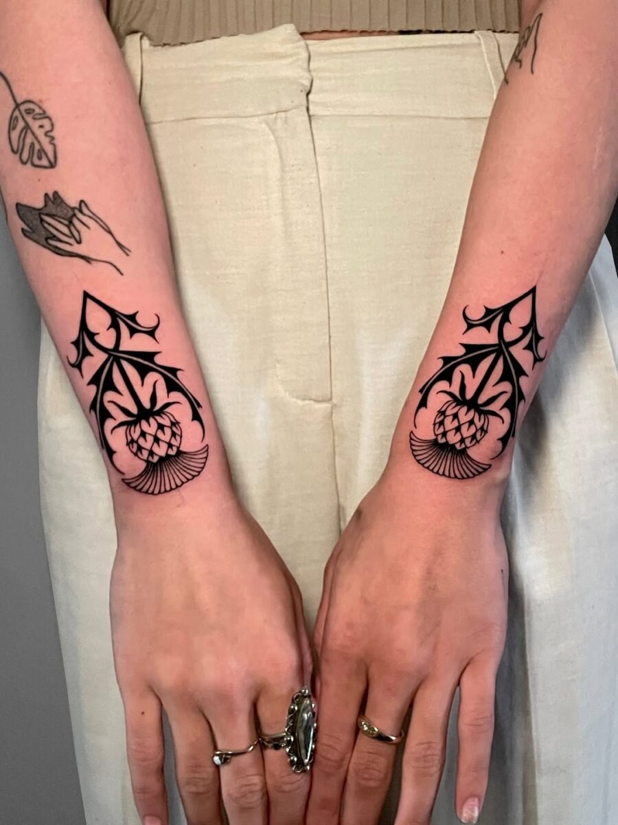 Intricate celtic floral tattoo design on forearms Tattoo Design