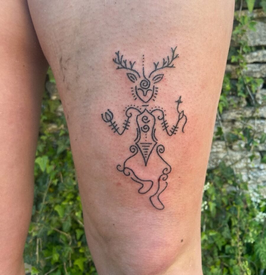 Intricate Celtic folk art tattoo with deer Tattoo Design