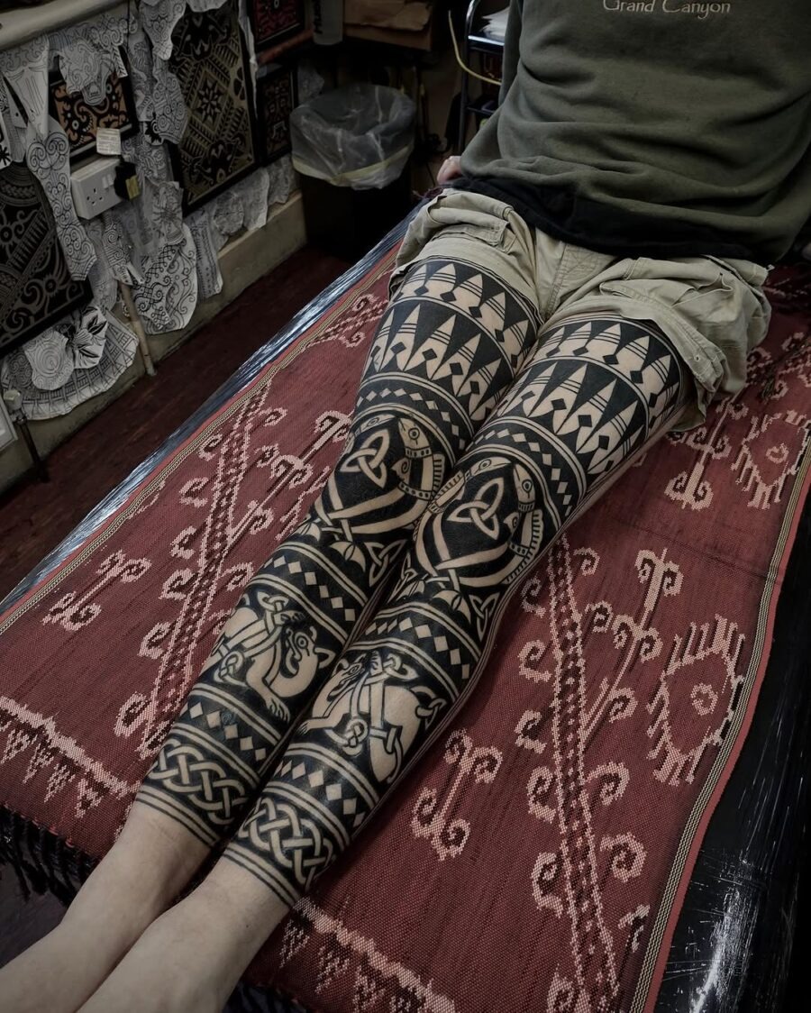 Intricate Celtic leg sleeve tattoo design Tattoo Design