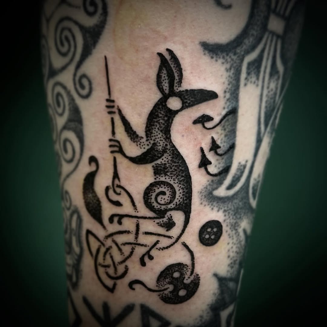 Whimsical Celtic fox tattoo with intricate designs Tattoo Design