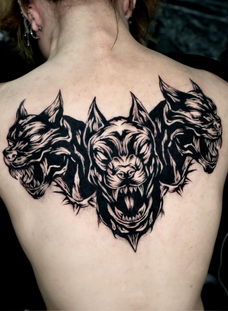 Brutal Blackout Cerberus Trio Tattoo Design