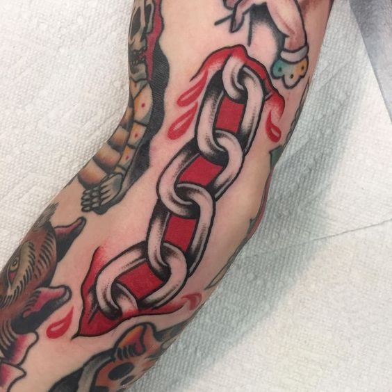 American Traditional Red Chain Tattoo Design