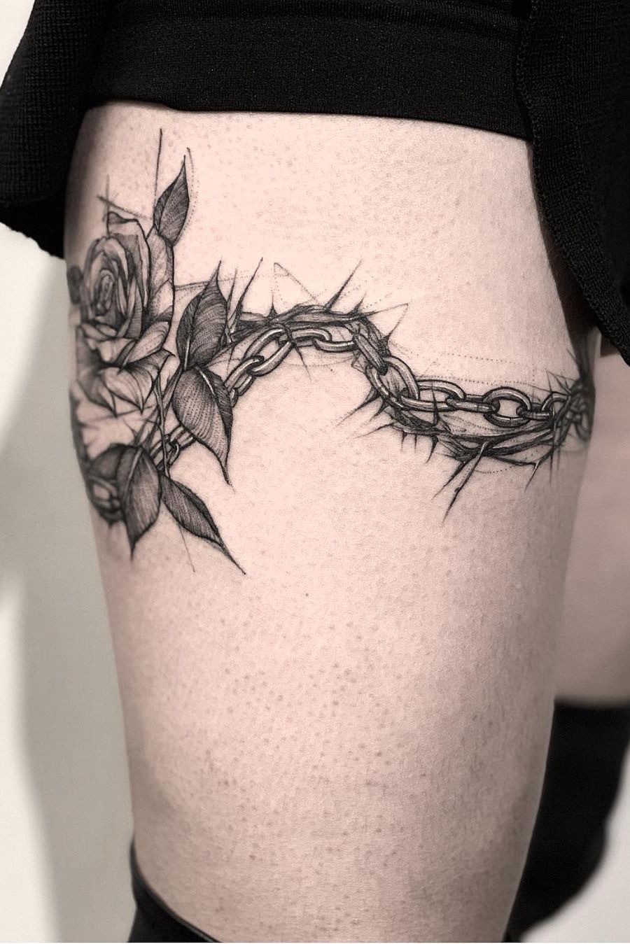 Floral Chain Band with Thorns Tattoo Design