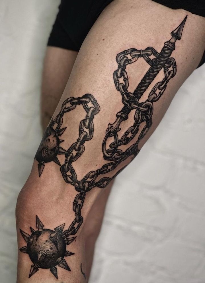 Heavy Chain with Ball and Spear Tattoo Design