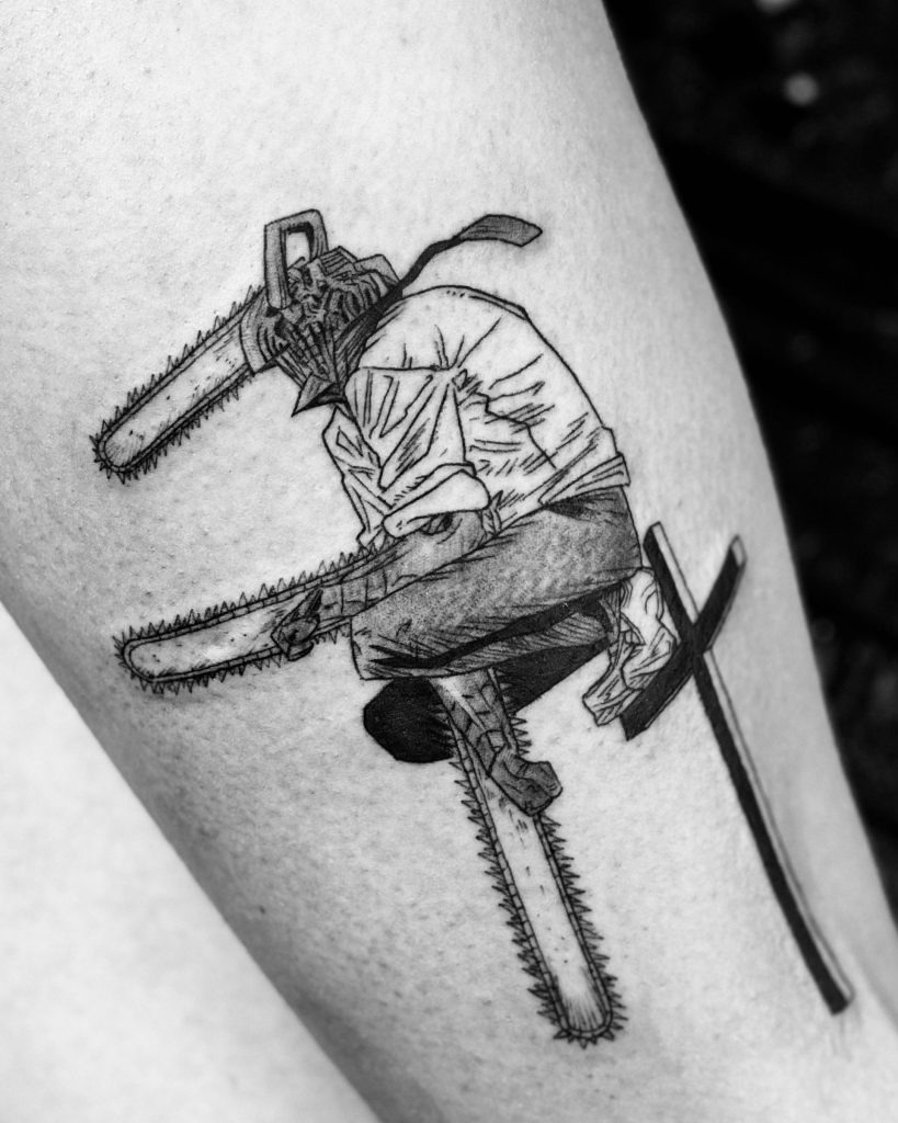 Chainsaw Man in Action Pose Tattoo Design