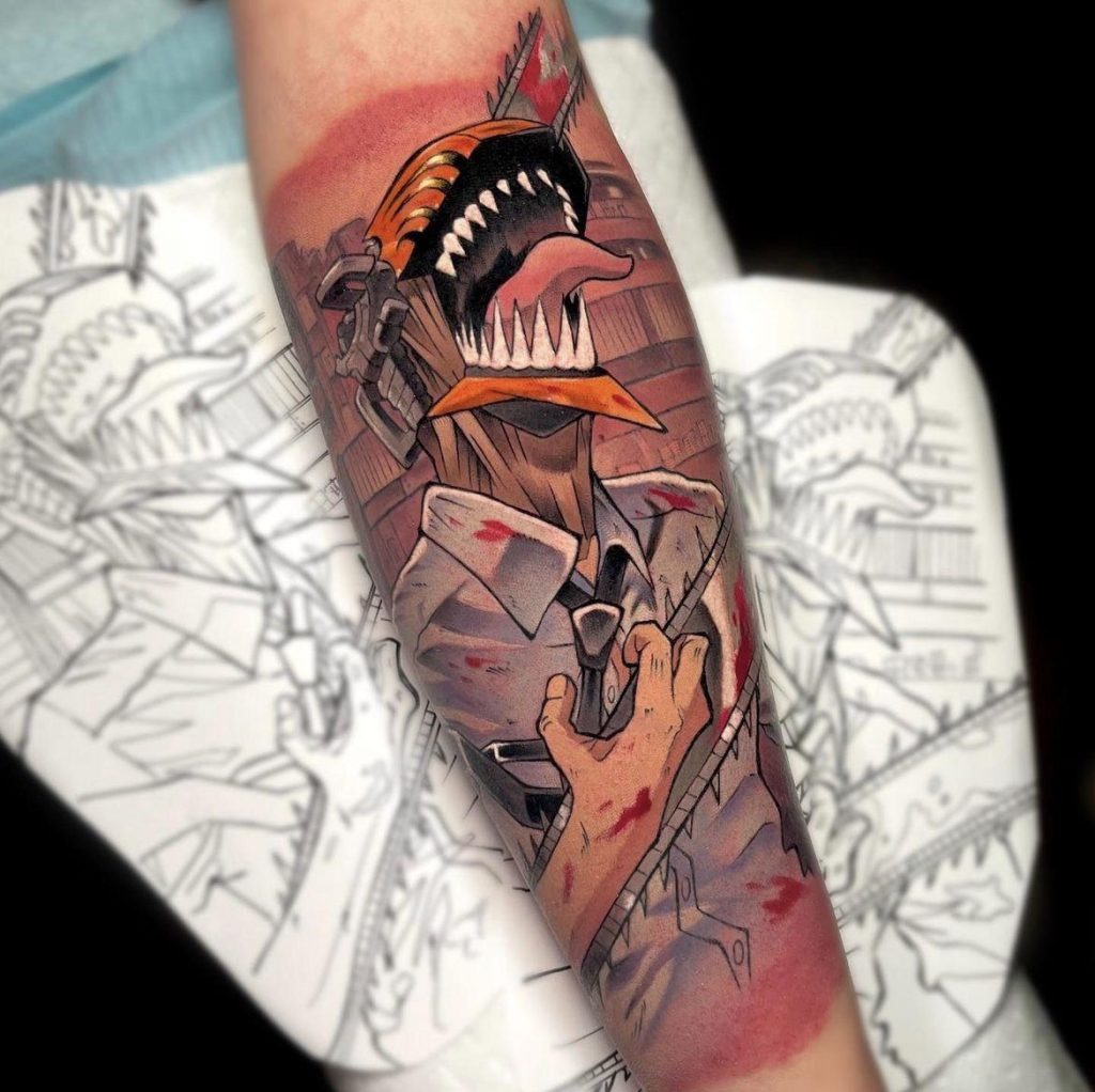 Chainsaw Man in Action Tattoo Design