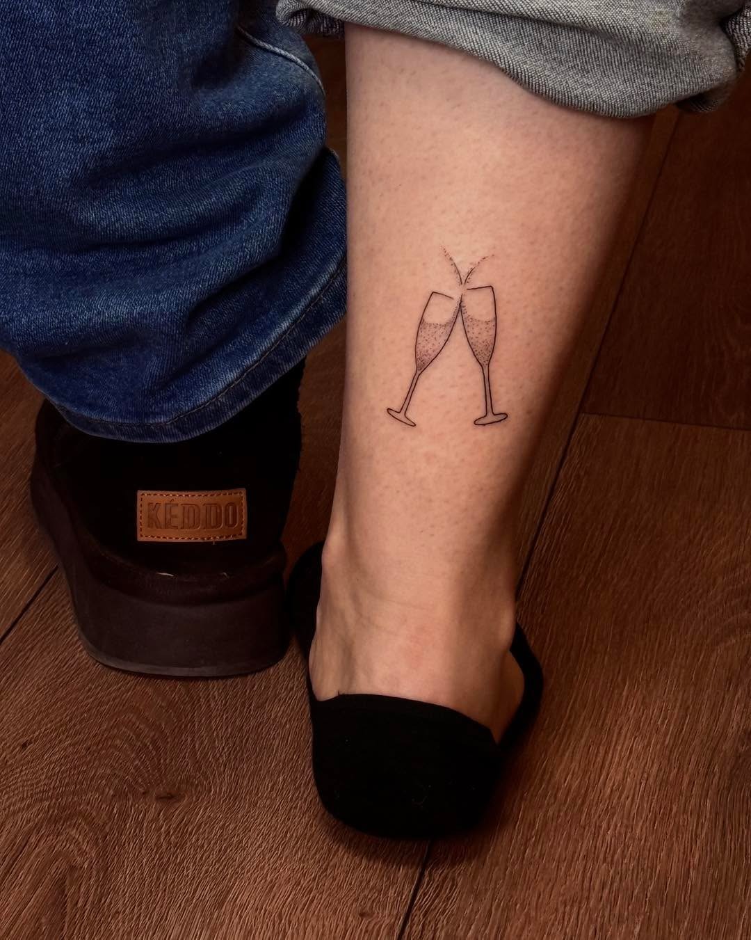 Chic Champagne Glasses Tattoo on Ankle Tattoo Design