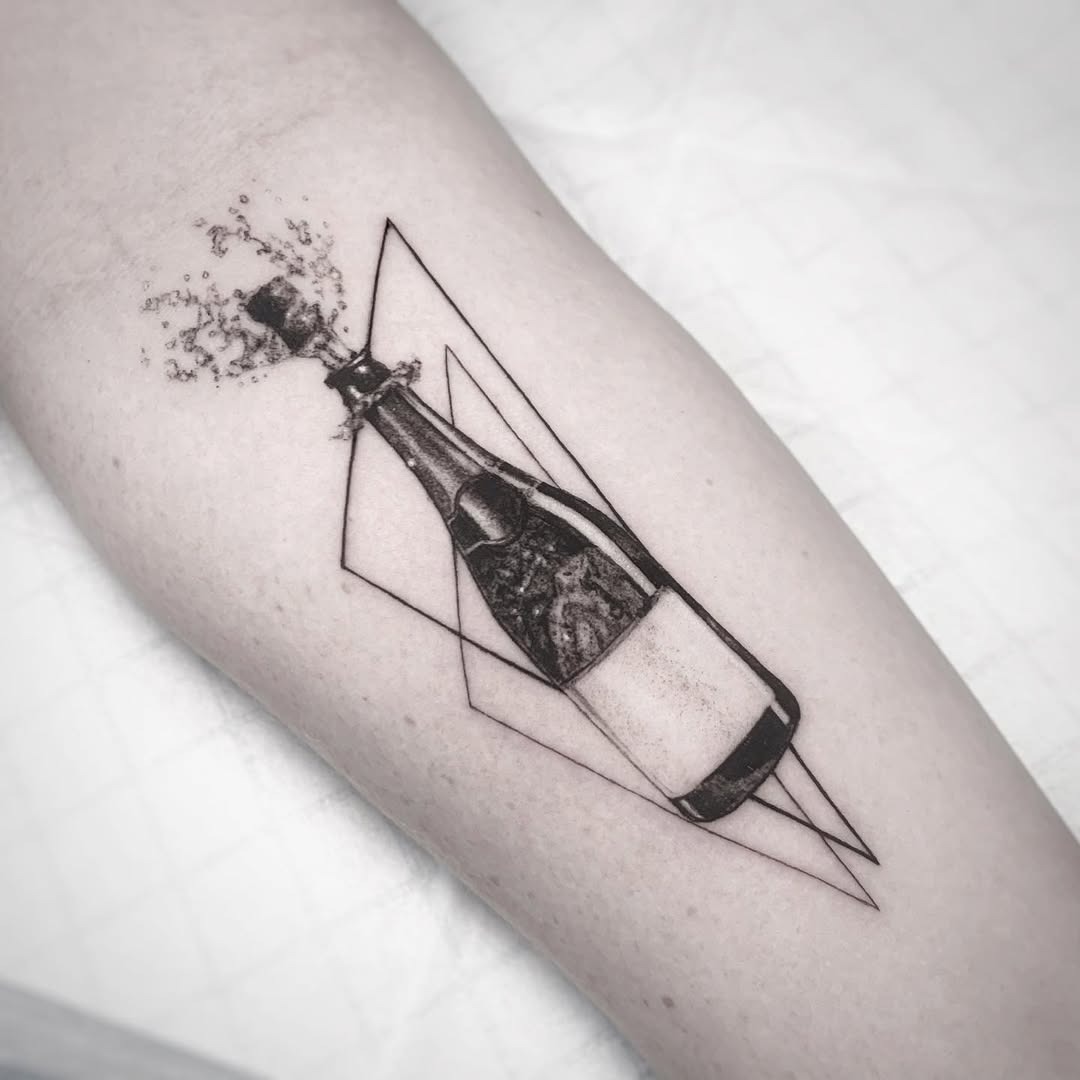 Stylish geometric champagne bottle tattoo design Tattoo Design
