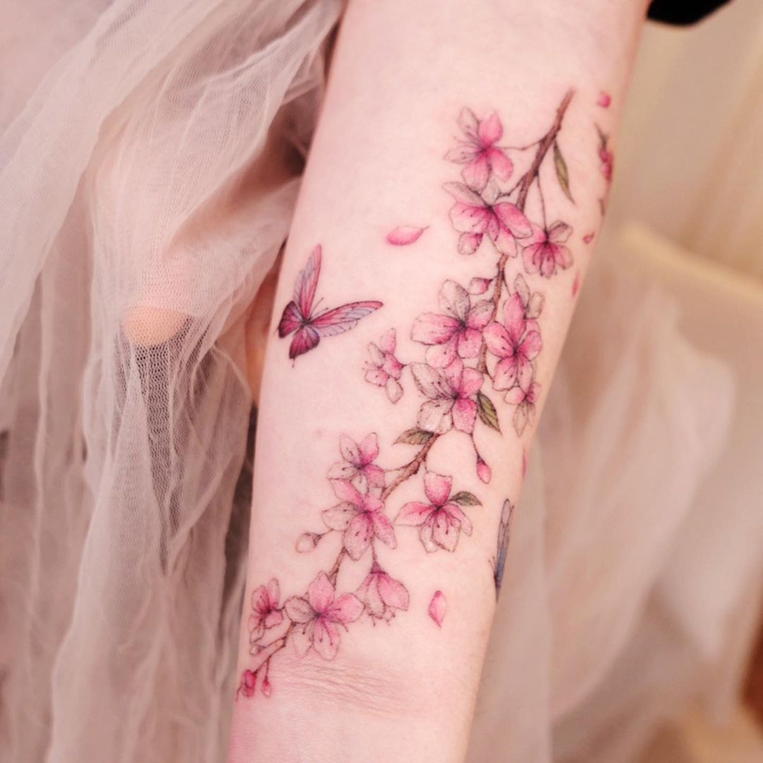 The Blossom Branch with Butterfly Tattoo Design