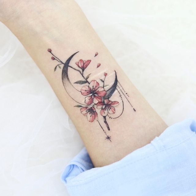 The Blossoms Draped Over the Moon Tattoo Design