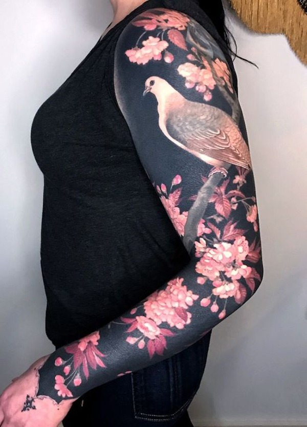 The Dove on the Blossom Branch Tattoo Design