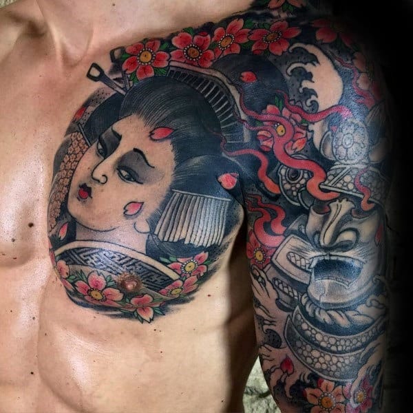The Geisha and the Samurai Half-Sleeve Tattoo Design