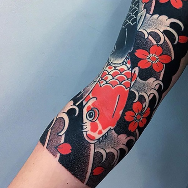 The Koi Fish with Cherry Blossom Tattoo Design