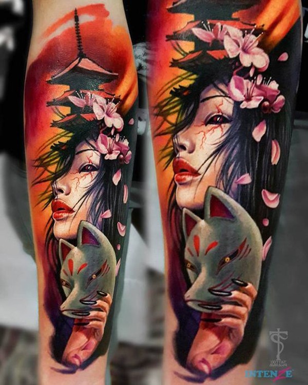 The Lady With the Mask Tattoo Design