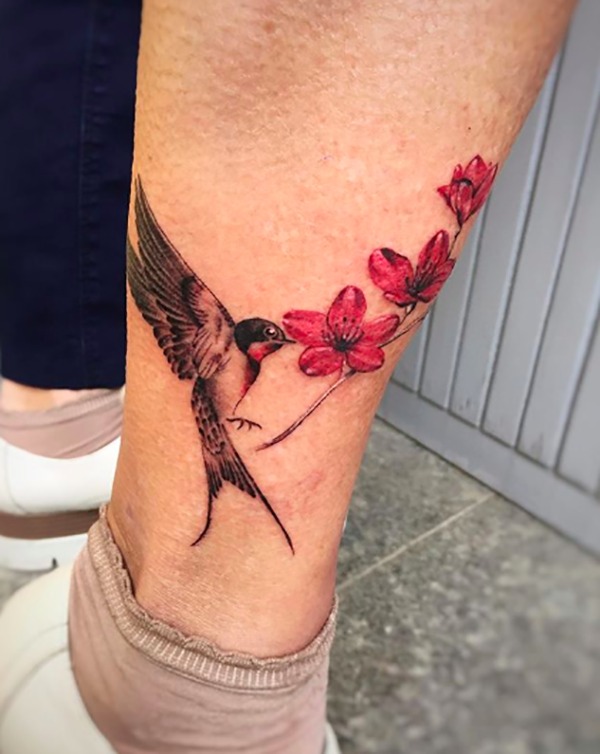 The Little Bird and the Cherry Blossom Tattoo Design