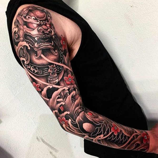 The Menacing Dragon and Koi Tattoo Design