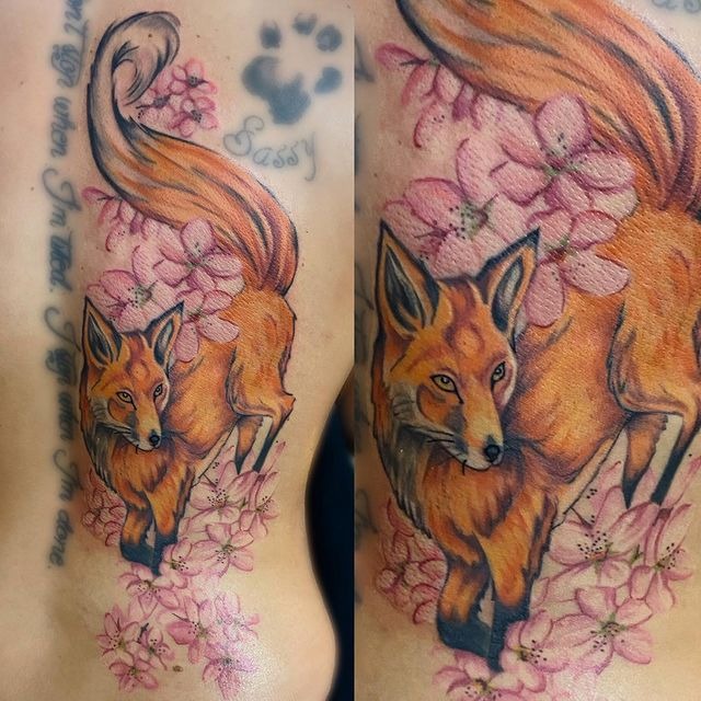 The Proud Fox in the Flowers Tattoo Design