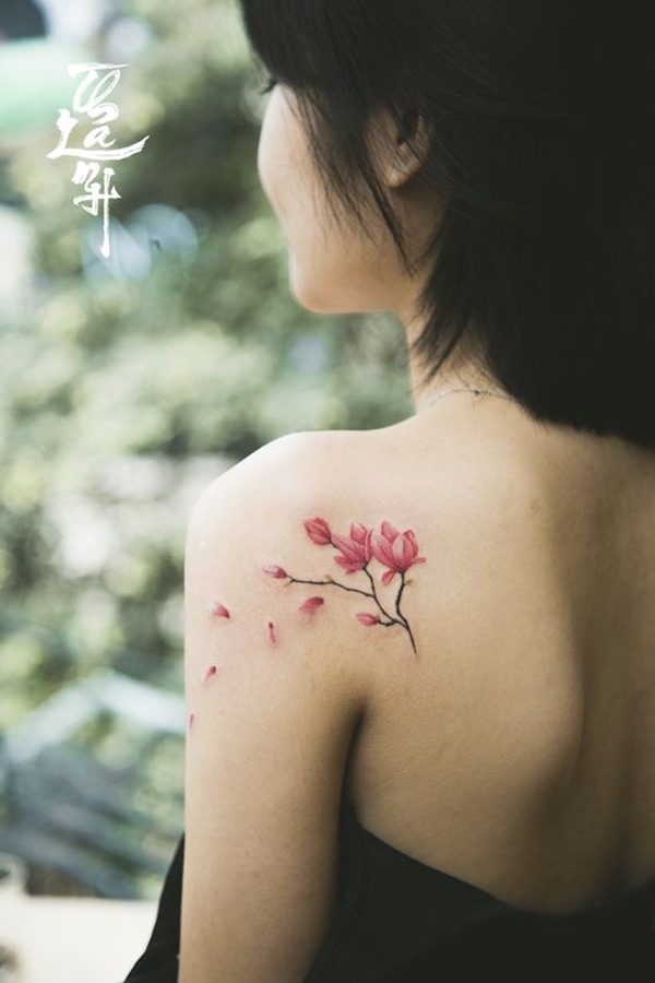 The Small and Delicate Flower Branch on Cherry Blossom Shoulder Tattoo Tattoo Design