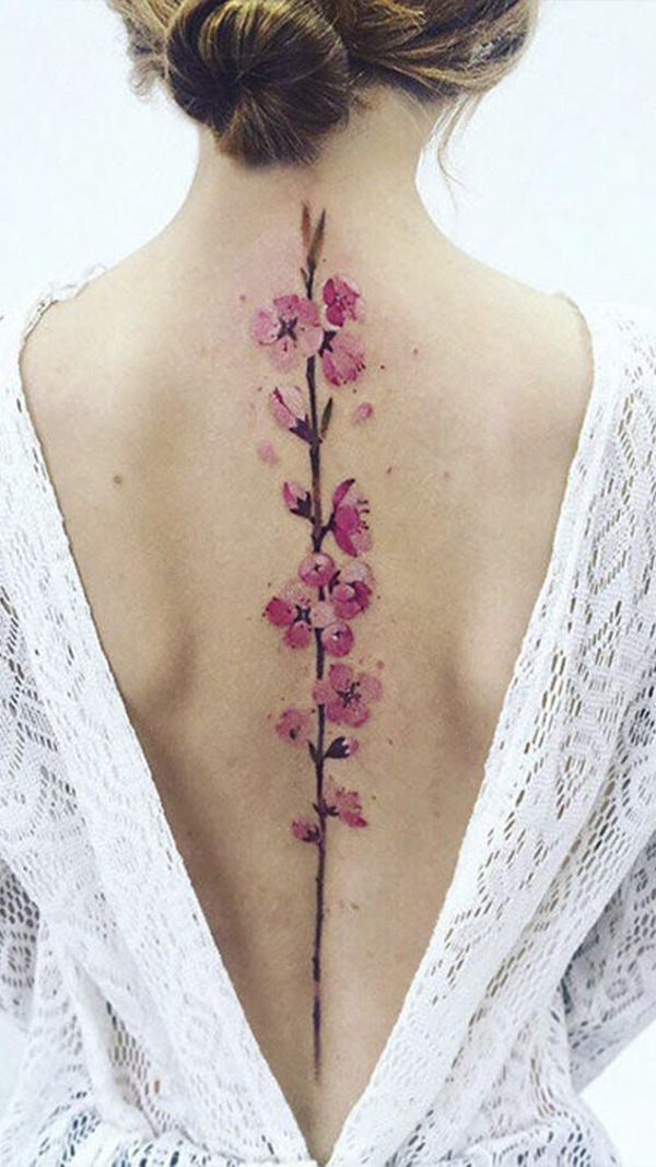 The Straight and Slender Cherry Blossom Tree Tattoo Design
