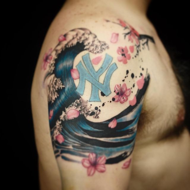 The Wave and the New York Yankees Tattoo Design