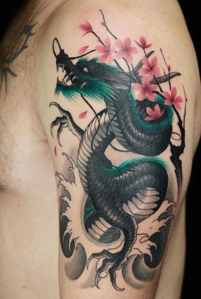 The Wave-Riding, Bold Dragon Tattoo Design