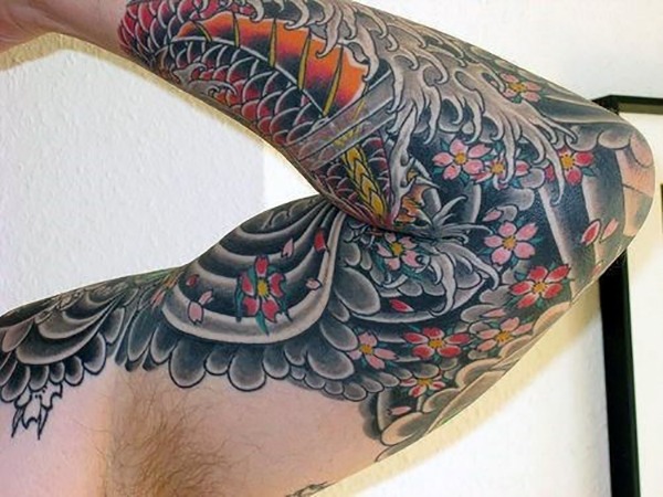 The Wave, the Fish, and the Flowers Tattoo Design