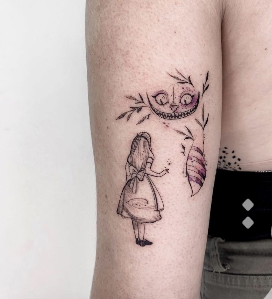 Alice and Cheshire Cat Silhouette Tattoo Tattoo Design
