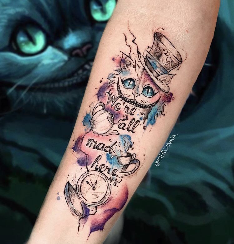 Mad Hatter Cheshire Cat Tea-Time Tattoo Tattoo Design