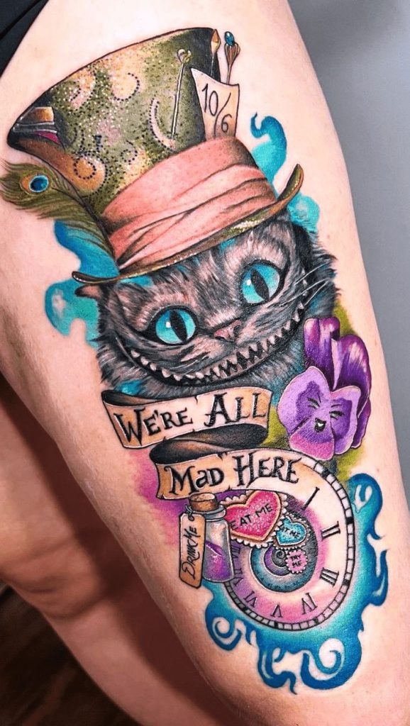 Mad Hatter-Inspired Cheshire Cat Tattoo Tattoo Design