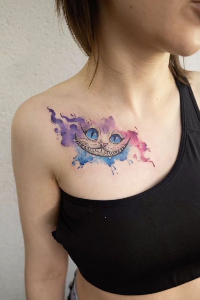 Pastel Water Splash Cheshire Cat Tattoo Tattoo Design