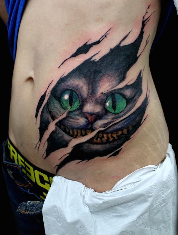 Torn-Skin 3D Cheshire Cat Tattoo Tattoo Design