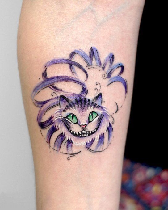 Whimsical Purple Cheshire Cat Tattoo Tattoo Design