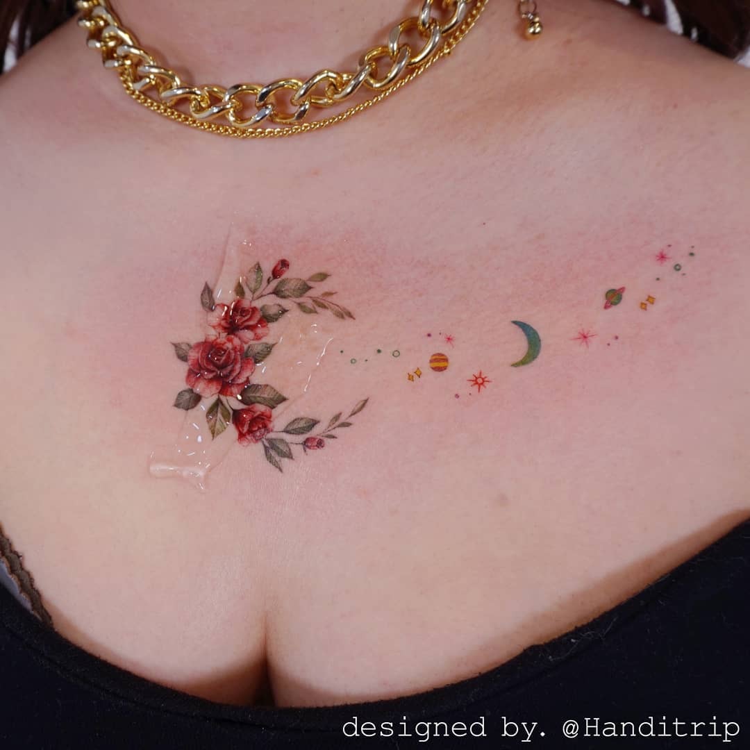 Floral and cosmic elements in harmony Tattoo Design