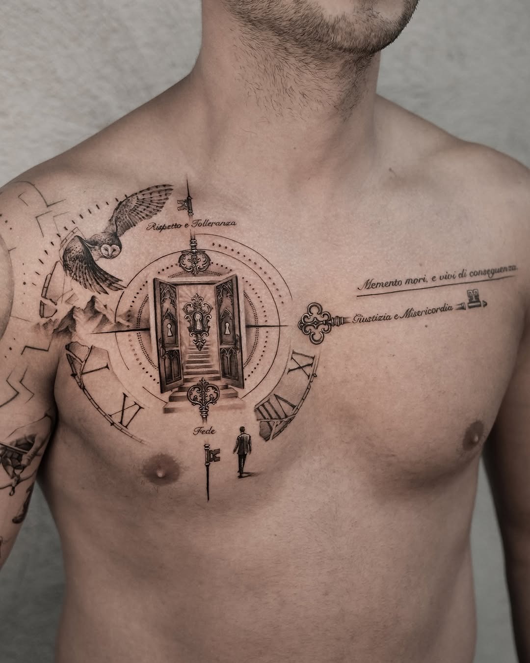 Intricate chest tattoo showcasing symbolism and art Tattoo Design