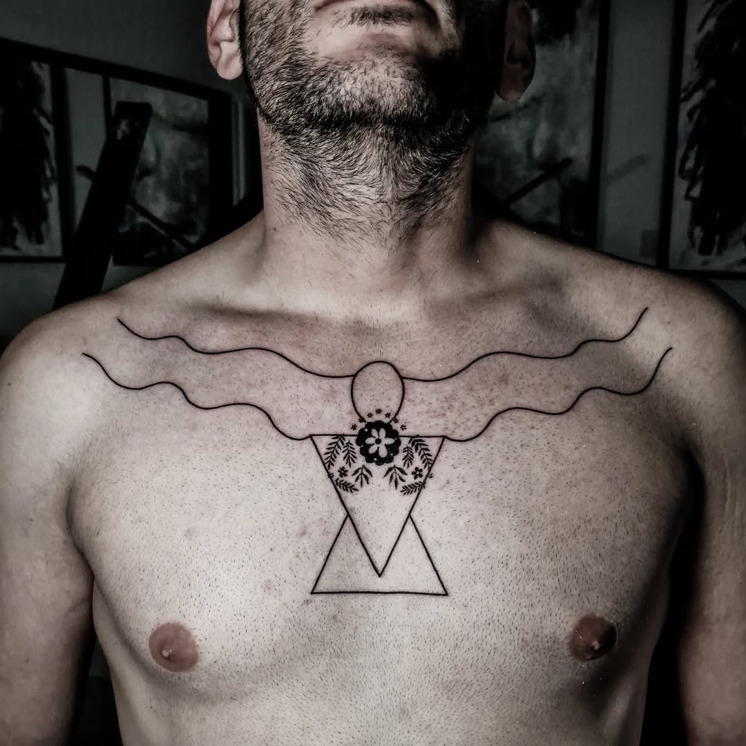 Stylish geometric chest tattoo design for men Tattoo Design
