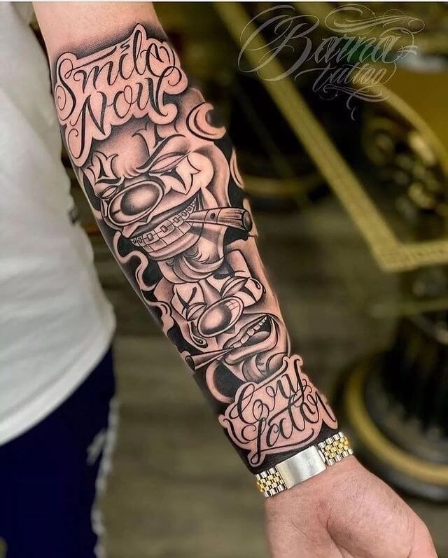 Loyalty Portrait with Script Detail Tattoo Design