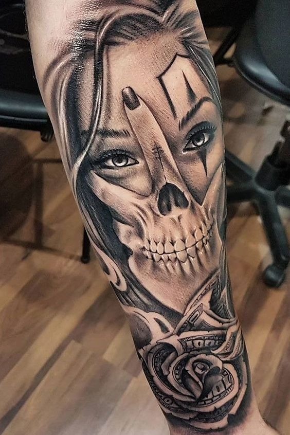 Sugar Skull Chicana Fusion Tattoo Design