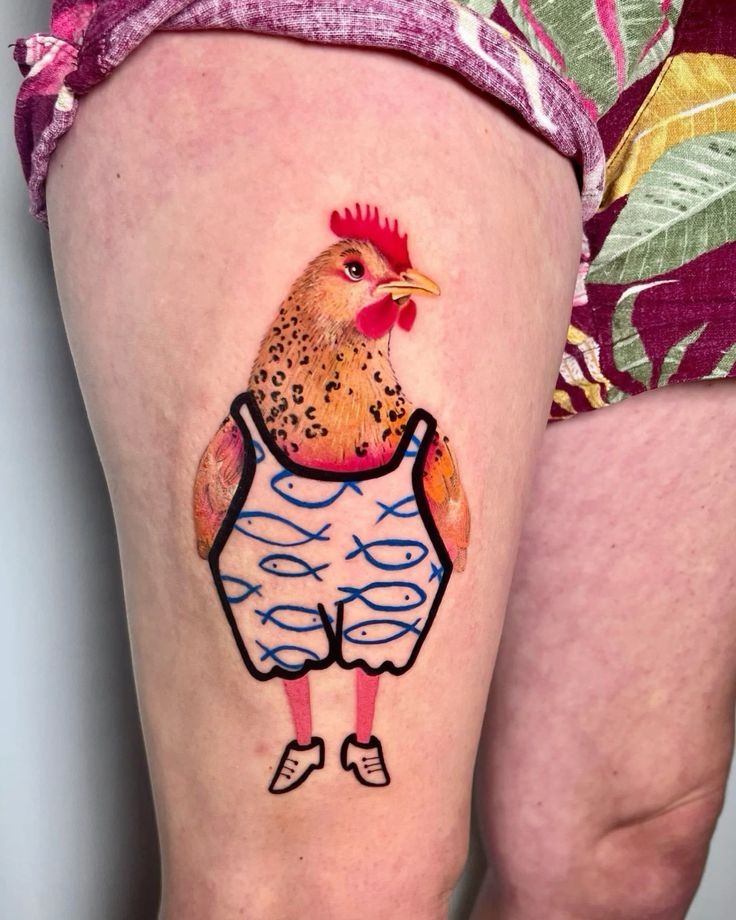 Detailed Blackwork Chicken Tattoo Tattoo Design