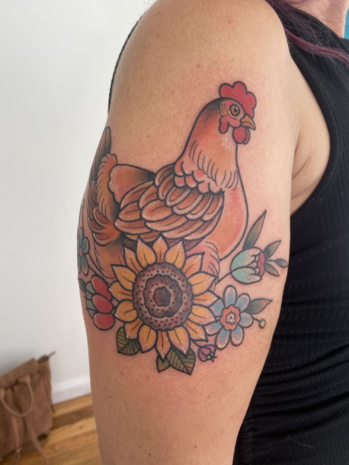 Minimal Starry Chicken Outline Tattoo Design