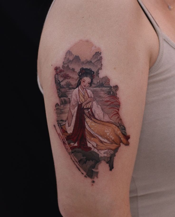 Classical Portrait Shoulder Art Tattoo Tattoo Design