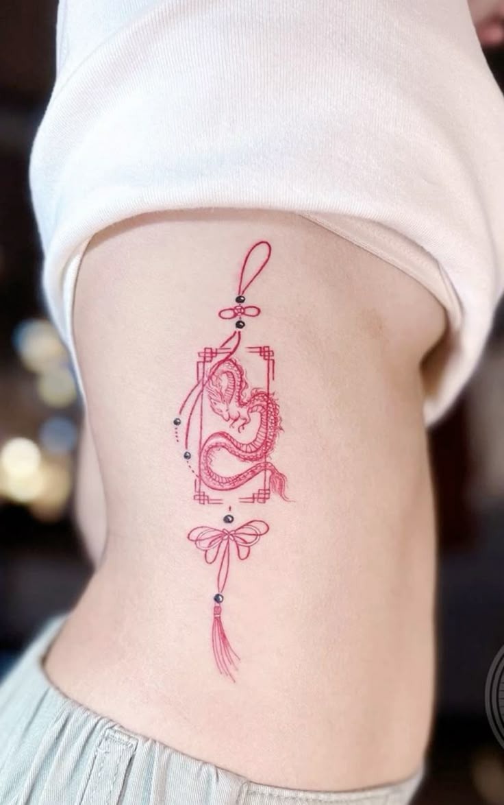 Fine Line Red Dragon Knot Tattoo Tattoo Design