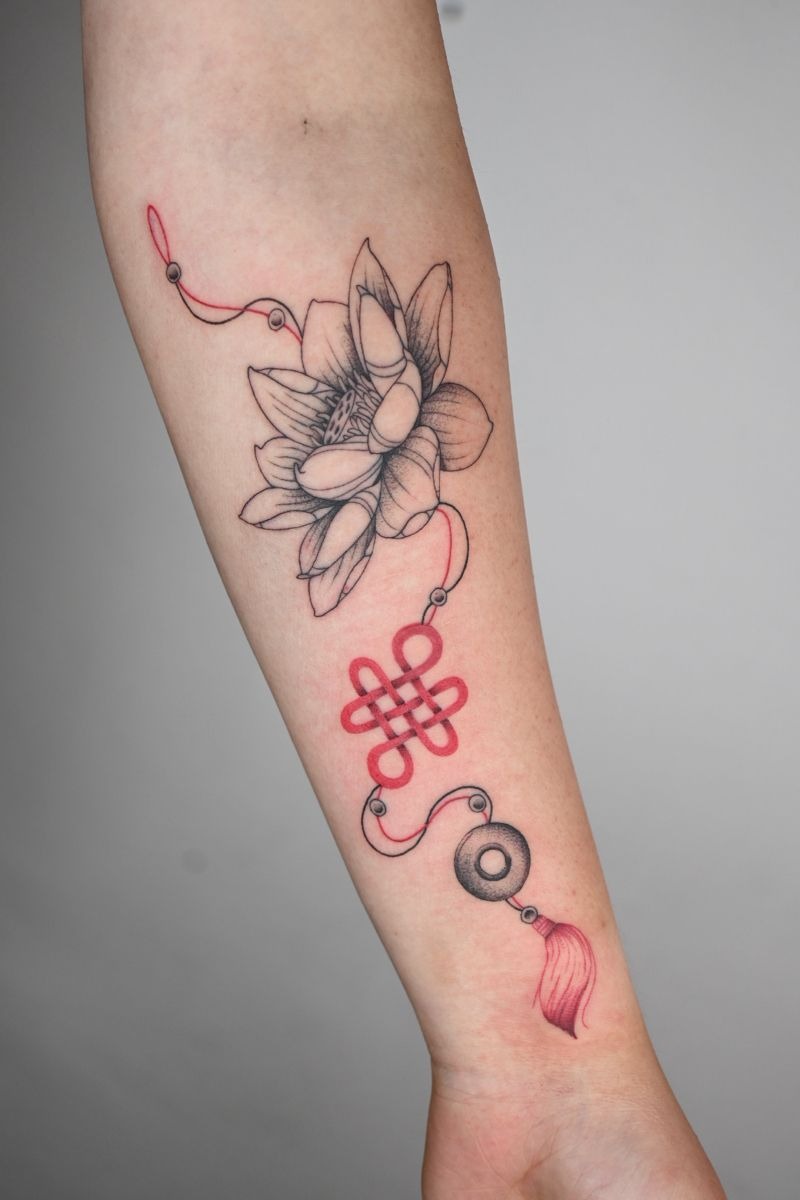 Lotus Knot and Bead Forearm Tattoo Tattoo Design