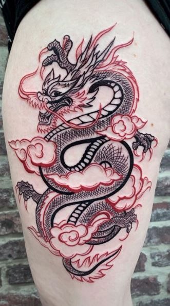 Red and Black Coiled Dragon Tattoo Tattoo Design