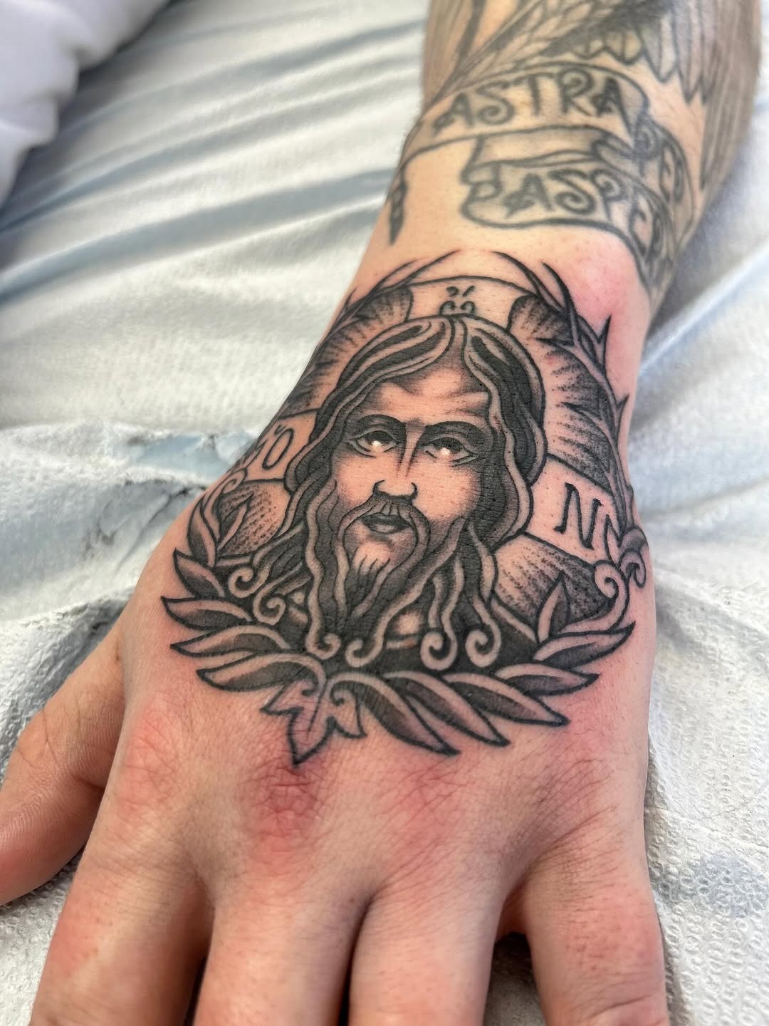 Detailed black ink Jesus hand tattoo art Tattoo Design
