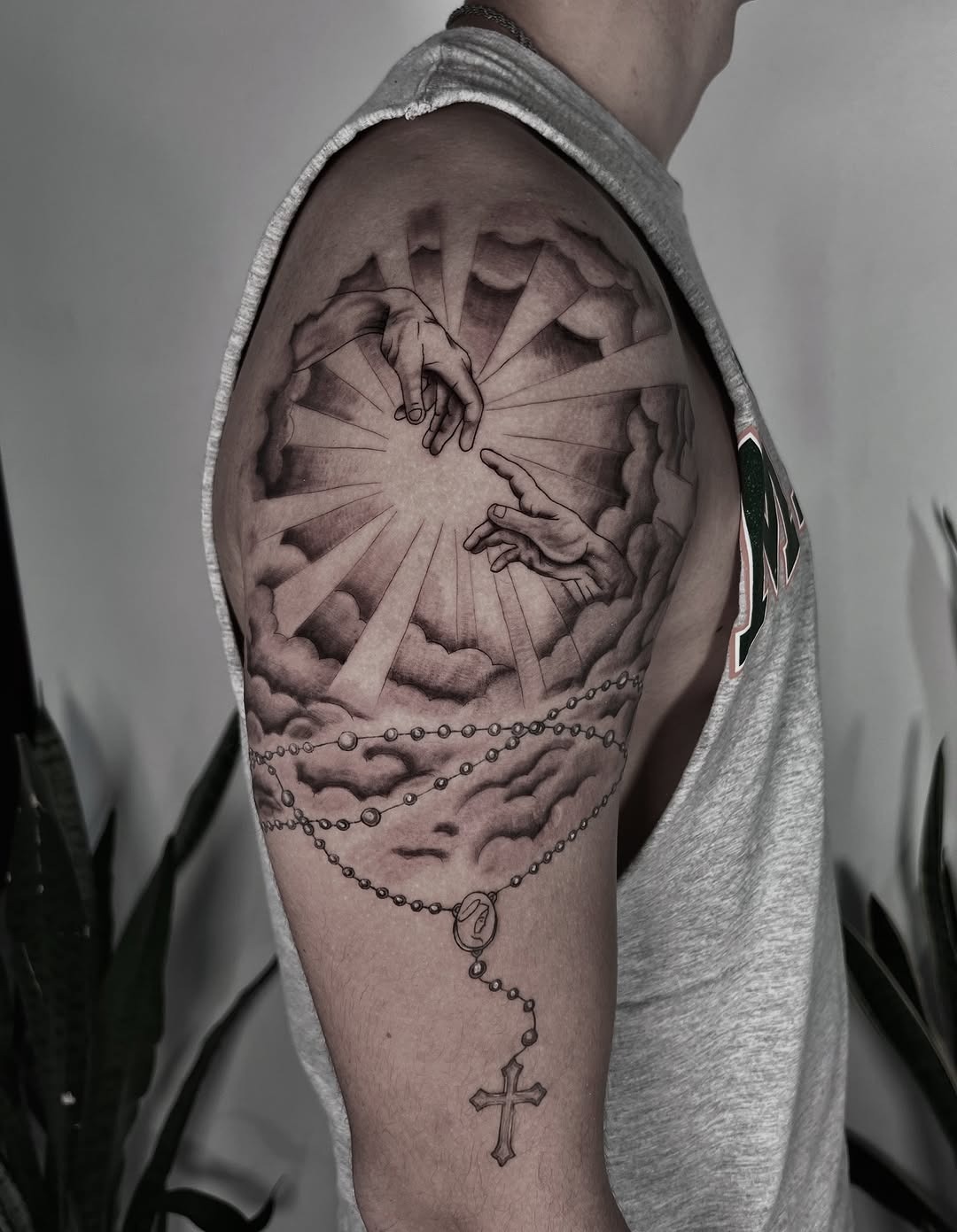 Dramatic hands reaching through clouds tattoo Tattoo Design